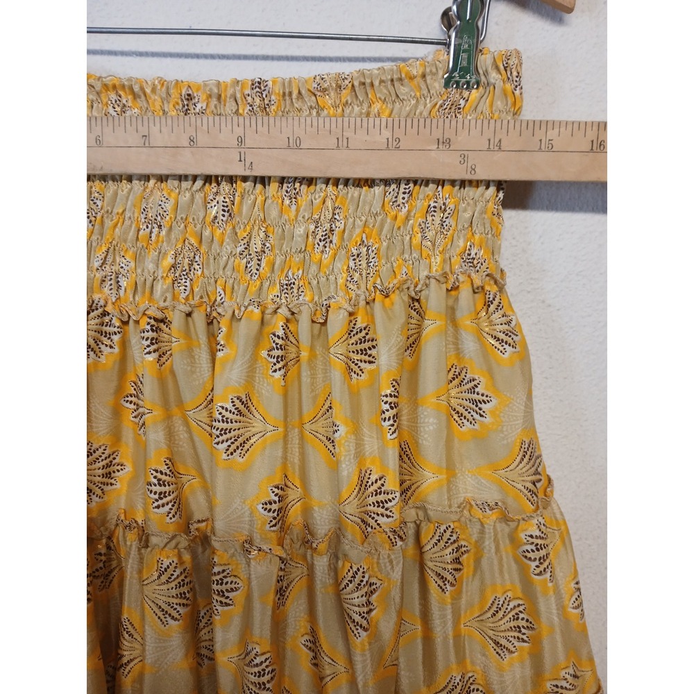 Silk skirt womens one size flowy boho feminine coastal grandma yellow maxi - Picture 3 of 5